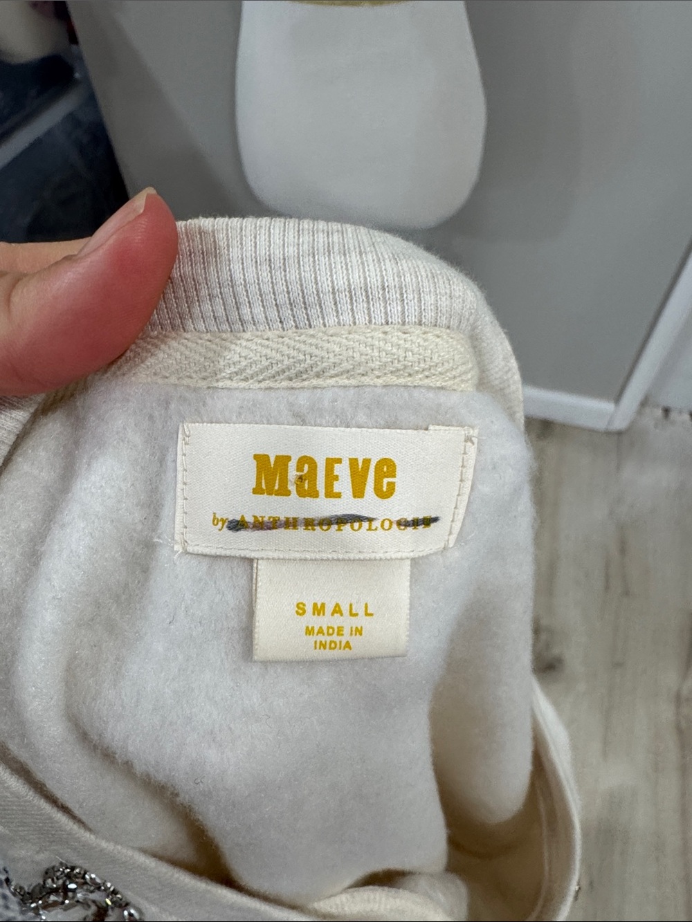 Maeve Anthropologie NWOT Cream Embellished jeweled Crewneck Sweatshirt - Picture 9 of 10